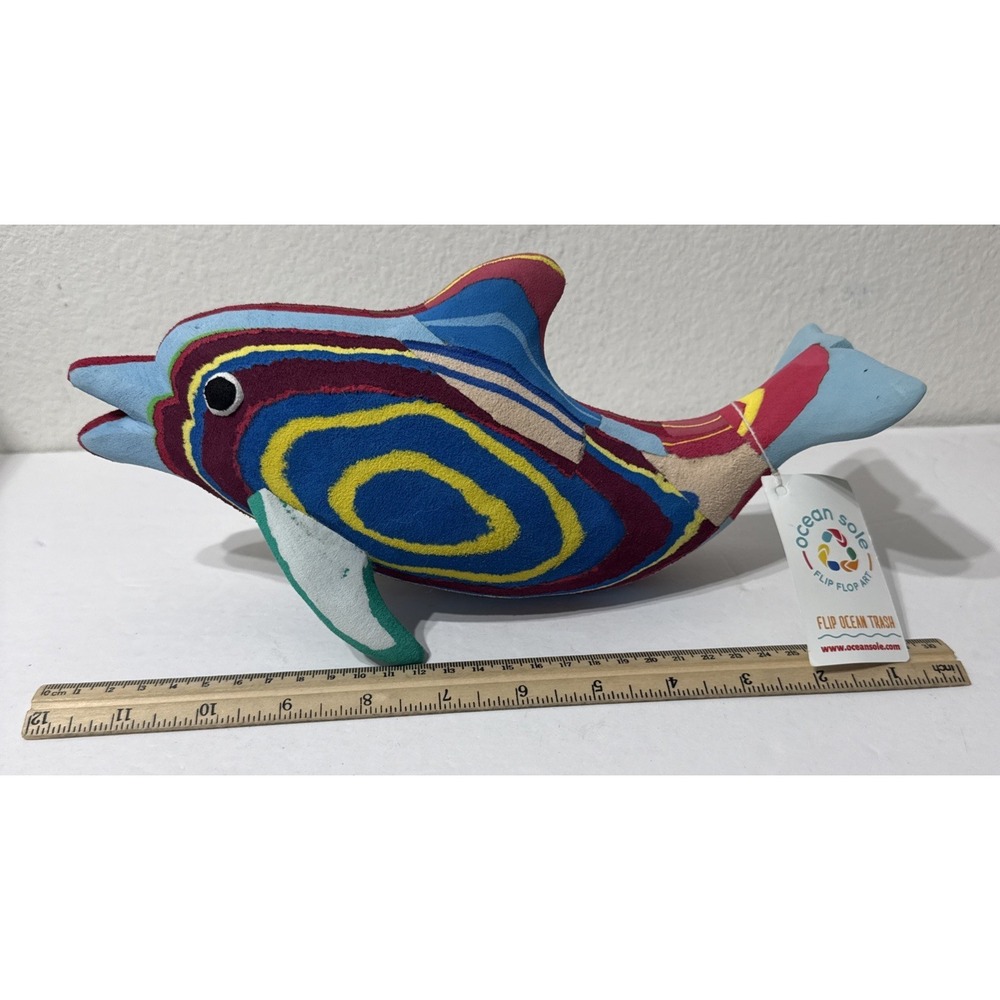 Ocean Sole Dolphin 11.5" Flip Flop Art Recycled Fish Art Sculpture Ocean Trash - Picture 10 of 13